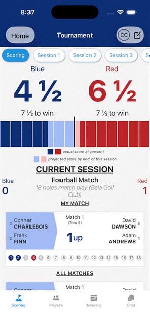 Live scoreboard screen